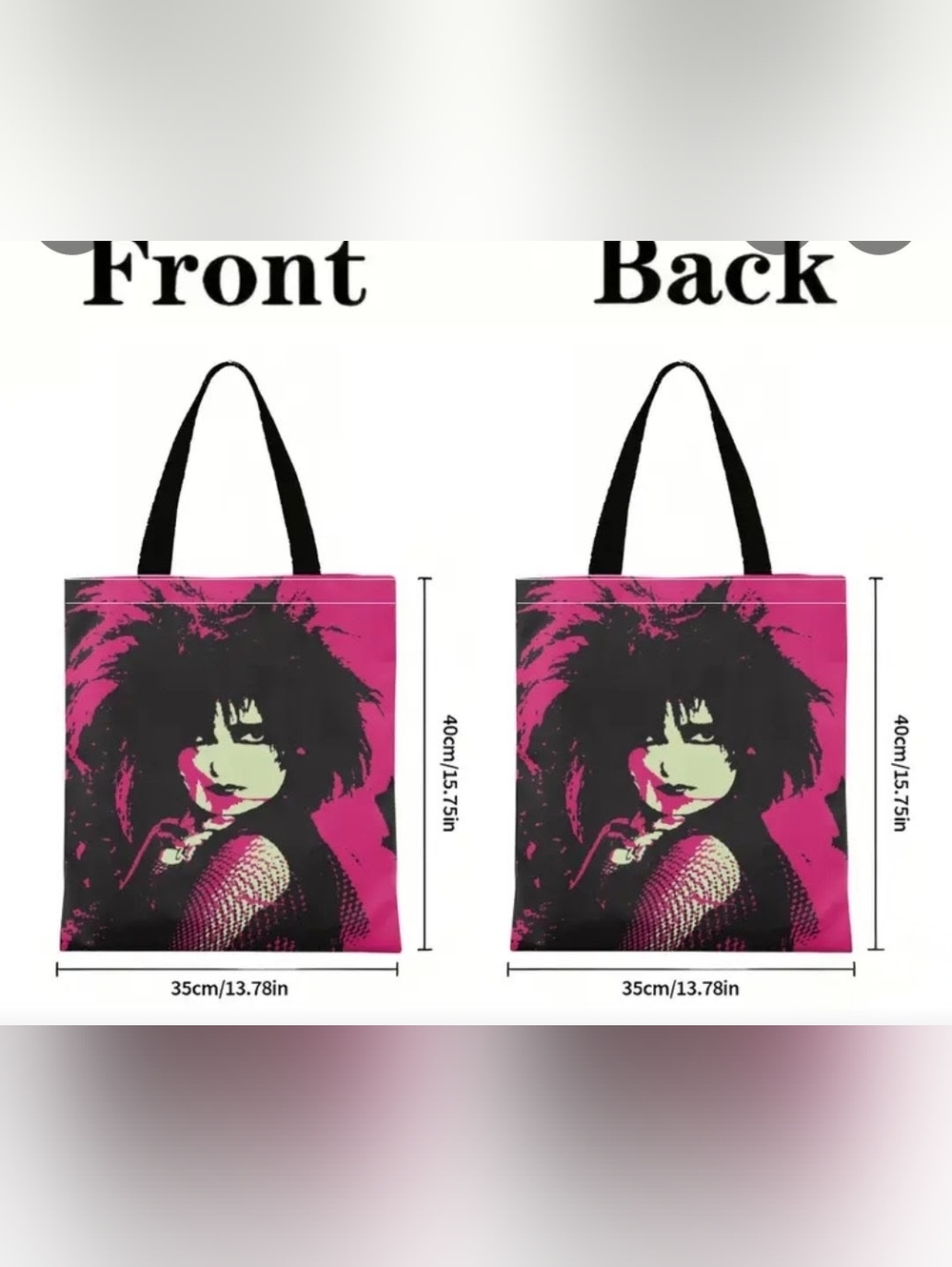 Black & Hot Pink Graphic Tote Bag with Siouxsie Print - Picture 3 of 3
